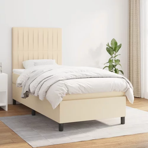 vidaXL Box spring postelja z vzmetnico krem 80x200 cm blago