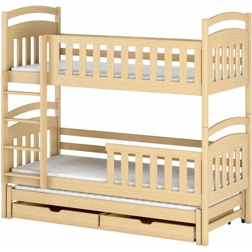 Drveni dečiji krevet na sprat viki s tri kreveta i fiokom - svetlo drvo - 190/200*90 cm Cene