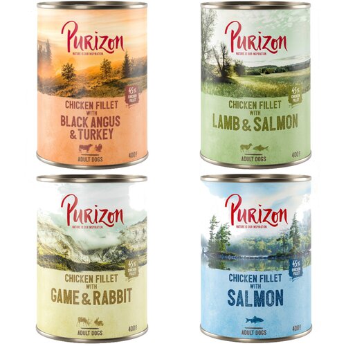 Purizon 10 + 2 gratis! mokra pasja hrana 12 x 400 g/ 800 g - Novo: mešano pakiranje 4 vrste (12 x 400 g) Cene