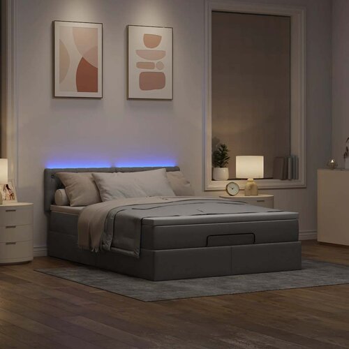 VidaXL Otomanski krevet s madracem smeđesivi 140x200 cm tkanine Slike