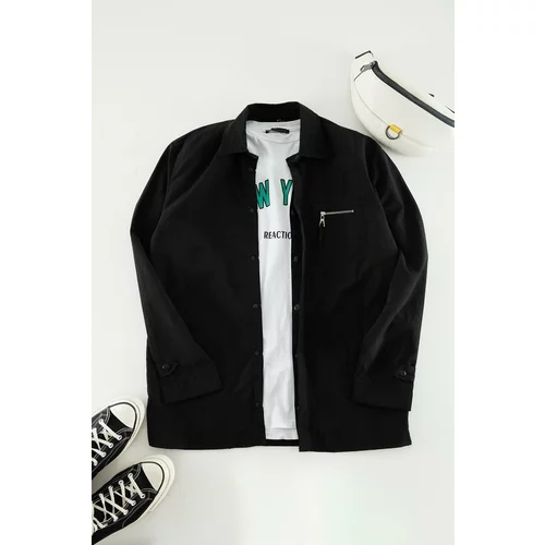 Trendyol Men's Black Relaxed Fit Pocket Zipper Detail Parachute Technical Fabric Shirt