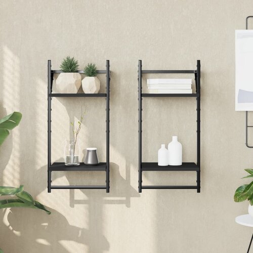  The Living Store Stenske police s prečkami 2 kosa črne 30x25x65 cm - Stenska Polica, (21444238) Slike