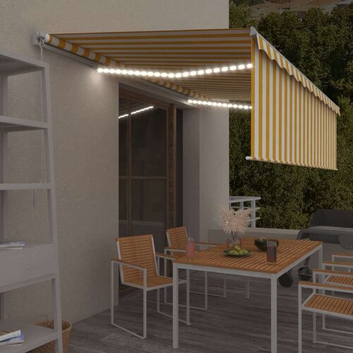 vidaXL Ročno zložljiva tenda s senčilom LED 5x3 m rumena in bela Cene