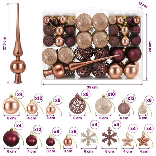  Set božićnih kuglica 111 kom. Boja &amp;scaron;ampanjca i smeđa 6 cm - Boja &amp;scaron;ampanjca i smeđa Slike