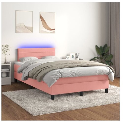 Krevet box spring s madracem LED ružičasti 120x200cm baršunasti Cene