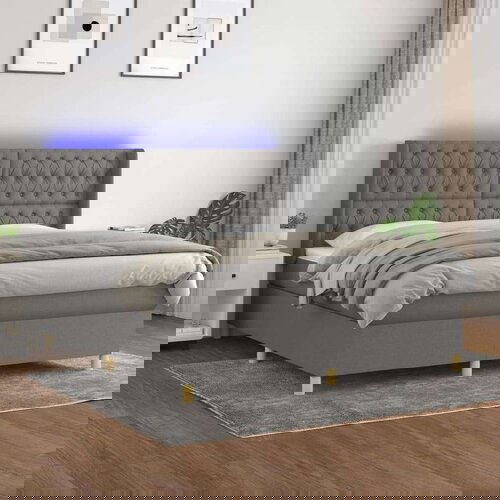  Box spring postelja z vzmetnico LED temno siva 160x200 cm blago, (20788898) Slike
