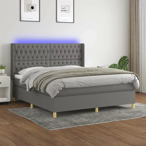  Box spring postelja z vzmetnico LED temno siva 160x200 cm blago, (20788898)