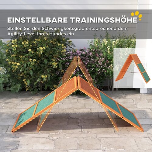  Rampa za pse Agility sklopiva podesiva visina protuklizna od jelovine do 40 kg 173 x 59 x 66 cm narančasta/zelena Slike