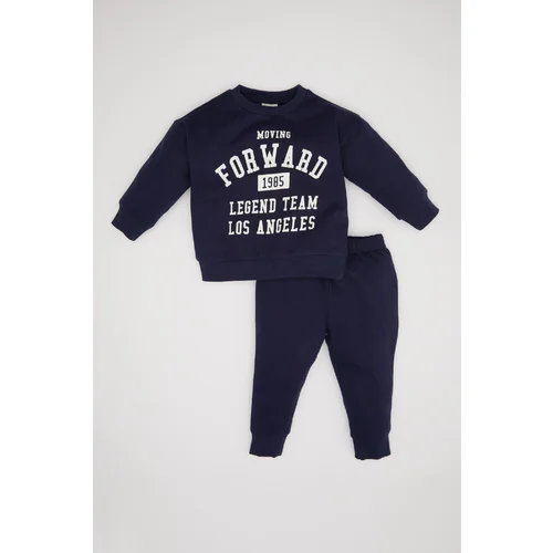 Defacto Baby Boy Slogan Printed Crew Neck Sweatshir Jogger Tracksuit 2-Piece Set