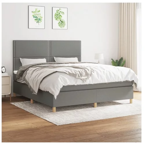  Box spring postelja z vzmetnico temno siva 180x200 cm blago