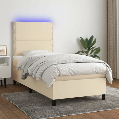  Box spring postelja z vzmetnico LED krem 80x200 cm blago, (20895024)