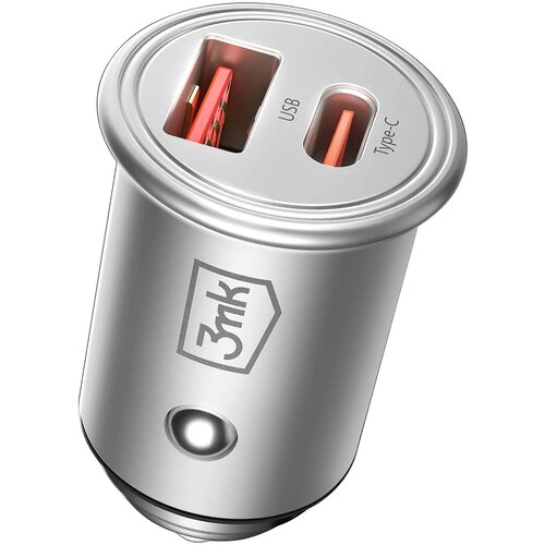 3mk Polnilec za avto Dvojno polnjenje USB C 45W, Srebrna, (5000193247) Slike
