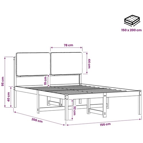  Krevetni okvir s tapiciranim uzglavljem Prirodna i tamnosiva - Prirodna i tamnosiva 150 x 200 cm Slike