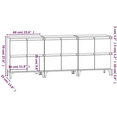 vidaXL Komode 3 kom siva boja betona 60x35x70 cm od konstruiranog drva Cene