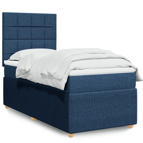 vidaXL Box spring postelja z vzmetnico modra 90x200 cm blago Cene