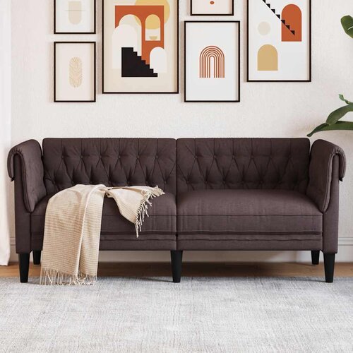 vidaXL kavč dvosed chesterfield temno rjava tkanina Cene