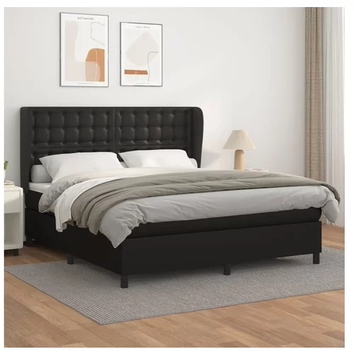  Box spring postelja z vzmetnico črn 180x200 cm umetno usnje