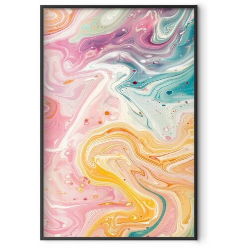  Plakat Colorful Chaos - dynamic shapes in shades of pink yellow and blue 60x90 Crni okvir Slike
