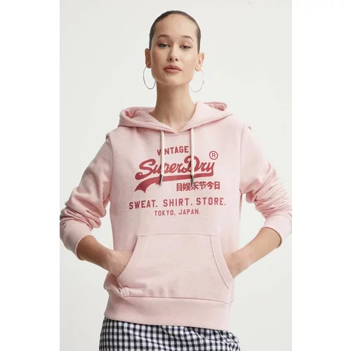 Superdry Dukserica za žene, boja: ružičasta, s kapuljačom, s tiskom