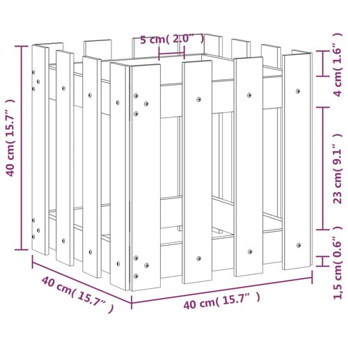  Vrtna sadilica s izgledom ograde 40x40x40 cm od borovine Slike