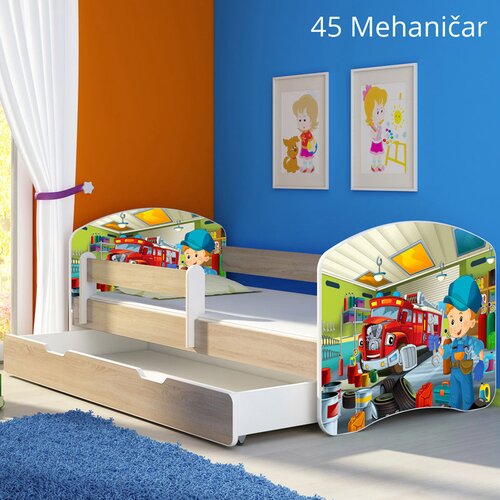  Otro&scaron;ka postelja ACMA z motivom, stranska sonoma + predal 160x80 cm 45 Mehanik Cene