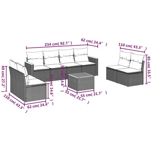  9-dijelni set vrtnih sofa s jastucima crni od poliratana Crna 61 x 62 x 69 cm Slike