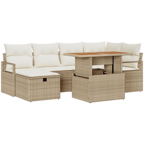 vidaXL 7-dijelni vrtni set sofa s jastučićima bež poli ratan, 2-sjedalna vrtna sofa s jastučićima bež poli ratan Cijene