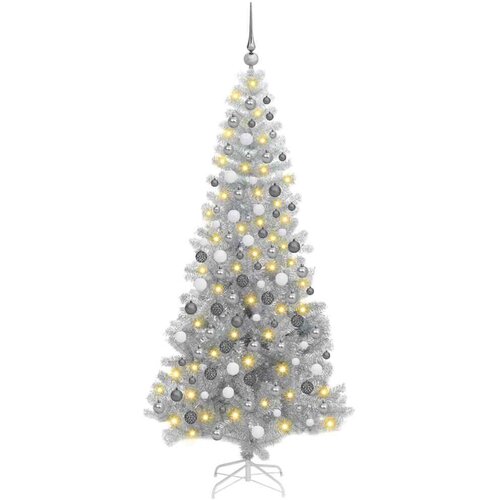 vidaXL Umetna božična drevesa z LED lučmi srebrna 180 cm PET Cene