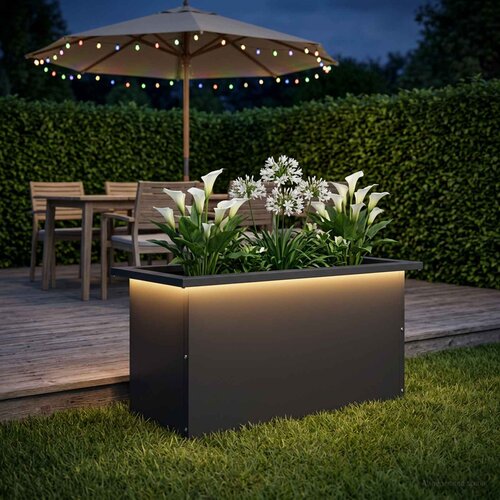  Vrtna posuda za sadnju s LED svjetlom Crna 30 x 60 x 30 cm Slike