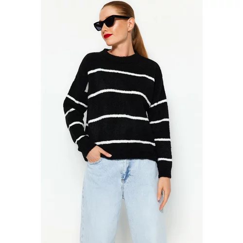 Trendyol Black Soft Textured Boucle Striped Knitwear Sweater