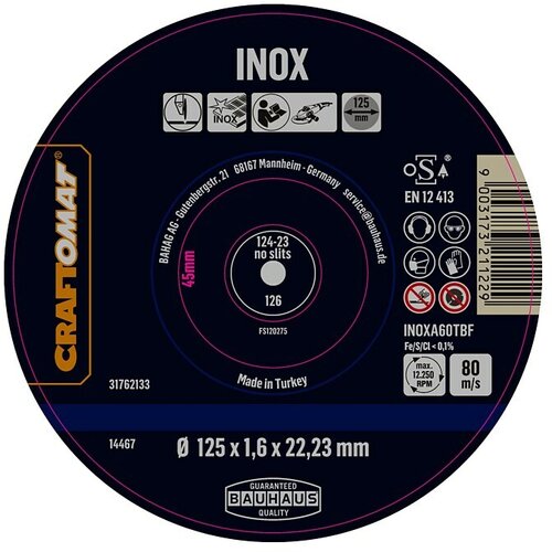 CRAFTOMAT Rezni disk INOXA60TBF (Prikladno za: Plemeniti čelik, Debljina plohe: 1,6 mm, Maksimalan broj okretaja: 12.200 okr/min) Cene