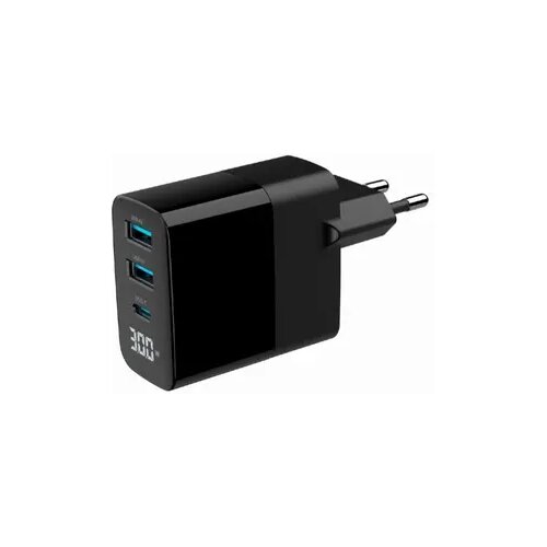 Gembird TA-UC-PDQC30LCD-BK-02 GaN USB brzi punjac, 30W 3-port (2xUSB-A+ USB-C) Slike