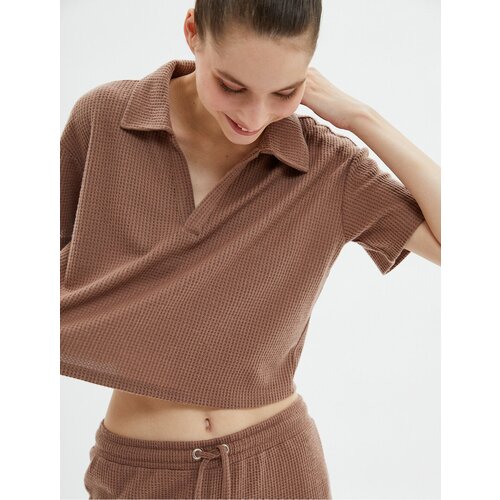 Koton Crop Pajama Top Polo Neck Textured Short Sleeve Cene