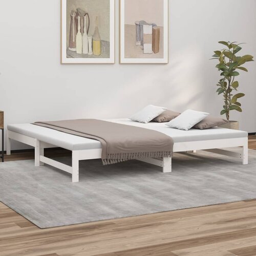 vidaXL Izvlečna dnevna postelja bela 2x(100x200) cm trdna borovina Cene