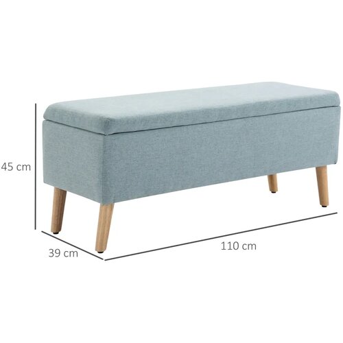  Tapecirana klupa za odlaganje izgled lana drvene noge 110x39x45 cm svijetlozelena Slike