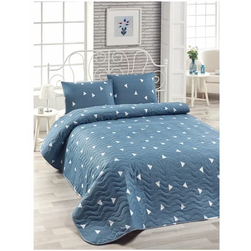 EnLora Home set od plavog pamučnog pokrivača i 2 jastučnice Lesso Duro, 200 x 220 cm