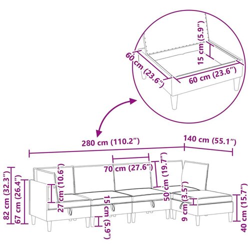  Set namje&amp;scaron;taja za dnevni boravak 5 pcs Vinska crvena Bar&amp;scaron;un - boja crnog vina 2x kutna + 2x srednja + 1x stolić Slike