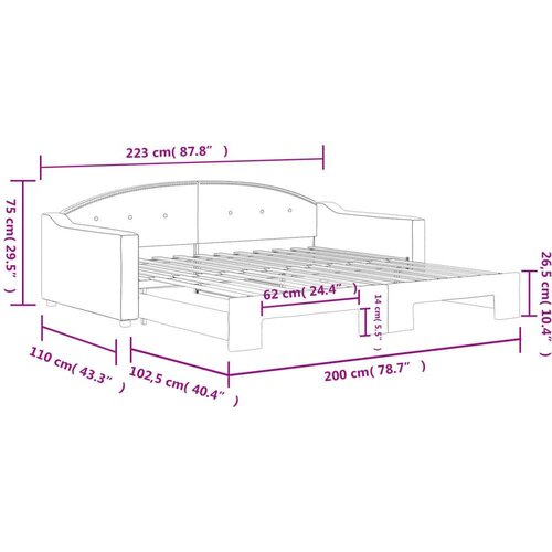  Dnevni krevet na razvlačenje smeđesivi 100 x 200 cm od tkanine Slike