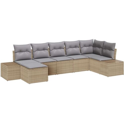  7-delni vrtni sofa set z blazinami Bež Poli ratan Cene