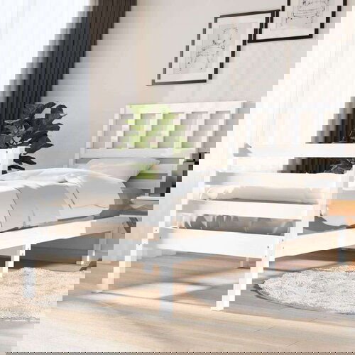  Posteljni okvir bel iz trdnega lesa 75x190 cm 2FT6, (20904620) Cene