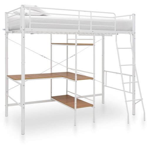 VidaXL Krevet na kat sa stolićima u okviru bijeli metalni 90 x 200 cm Slike