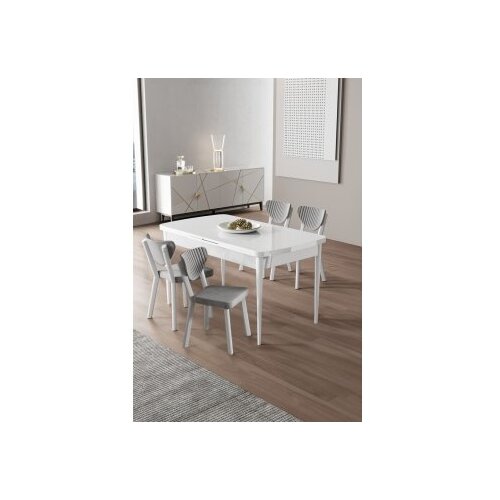 Hanah home Rasklopivi trpezarijski sto i stolice (5 delova) Exve White Grey Cene
