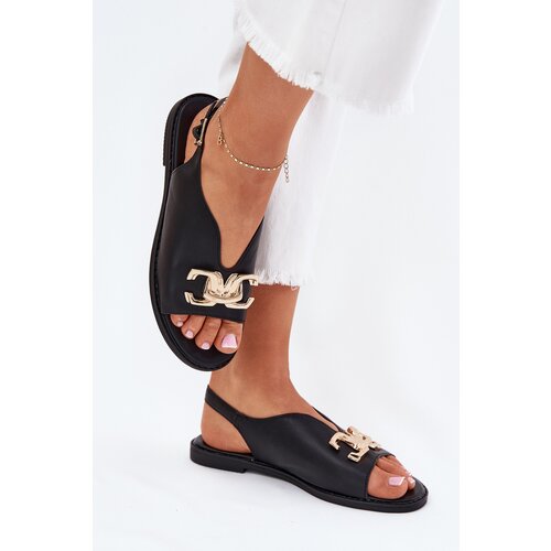 EVENTO Women's Flat Sandals With Golden Decoration Black Amelira Cene