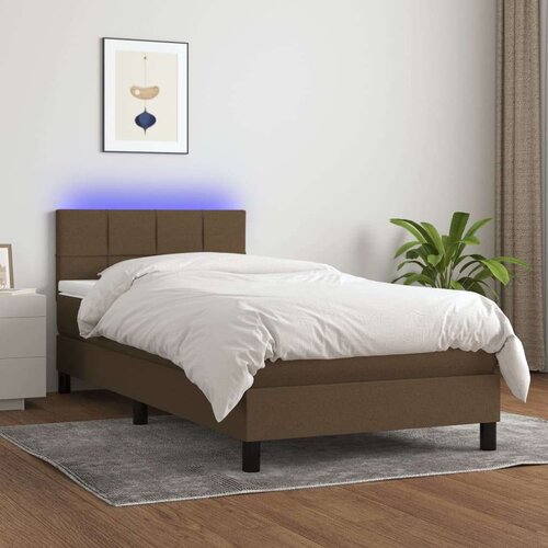  Box spring postelja z vzmetnico LED temno rjava 90x200 cm blago, (20725559) Slike