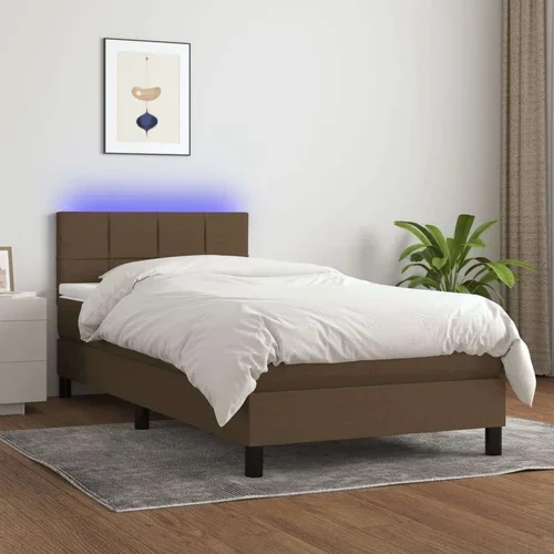  Box spring postelja z vzmetnico LED temno rjava 90x200 cm blago, (20725559)