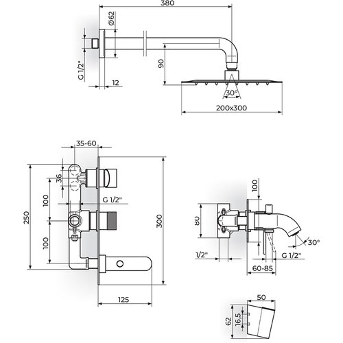 Rosan ugradna slavina sa izlivom za tu&amp;scaron; kadu 200x300mm 3/1 set S2 231705 Slike