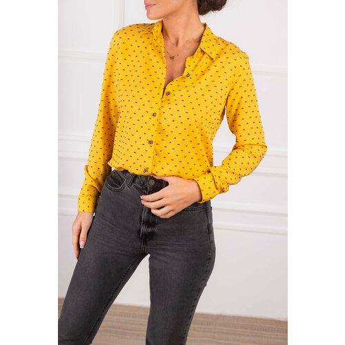 armonika Women's Mustard Pattern Long Sleeve Shirt Slike