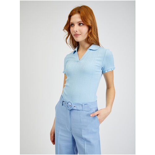 Orsay Light blue women's ribbed polo shirt - Women Cene