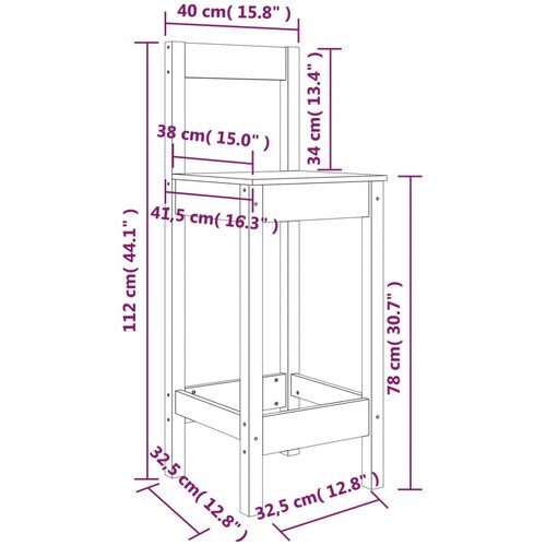  Barske stolice 2 kom 40 x 41,5 x 112 cm od masivne borovine Slike