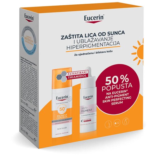 EUCERIN® Box Sun Pigment Control SPF 50, 50 ml + Antipigment Skin Perfecting Serum, 30 ml PROMO Cene